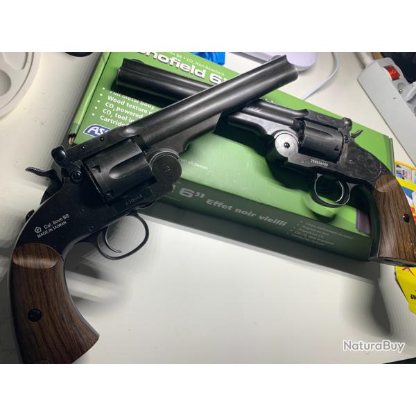 PAIRE DE REPLIQUE REVOLVER ASG SCHOFIELD 6" AGING BLACK 2 JOULES 6mm NEUF