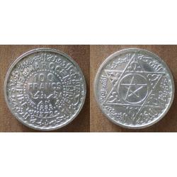 Maroc 100 Francs 1953 1372 Piece Argent Empire Cherifien Roi Mohammed V