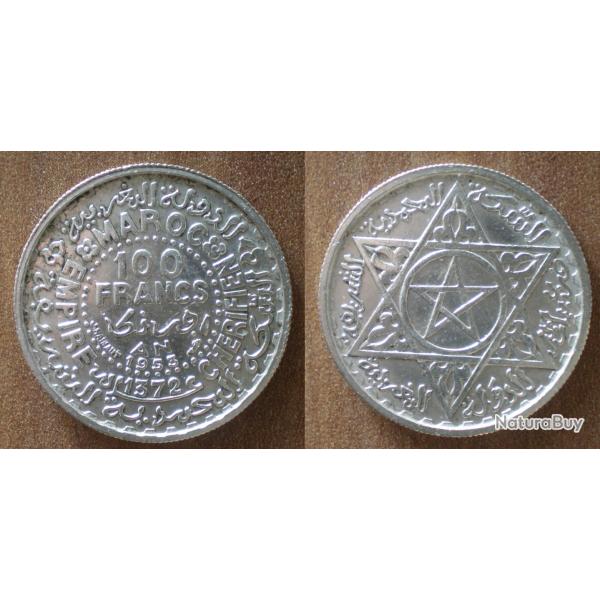 Maroc 100 Francs 1953 1372 Piece Argent Empire Cherifien Roi Mohammed V