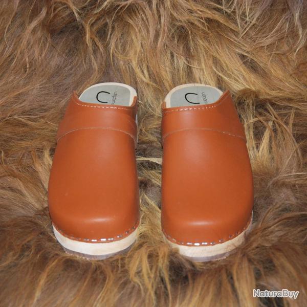 Sabot bois homme su�dois bois cuir tannage v�g�tal 46 cuir bleu marine