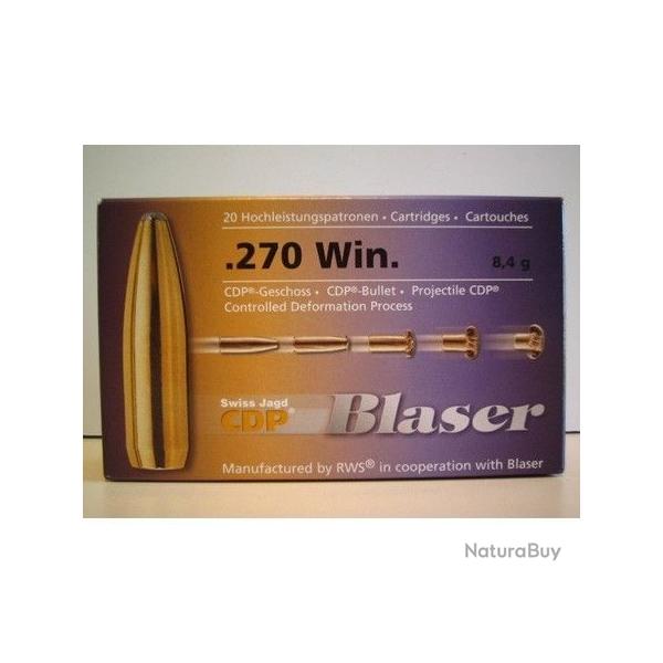 1 BOITE DE 20 BALLES BLASER CDP CAL 270 WIN MAG  8.4G