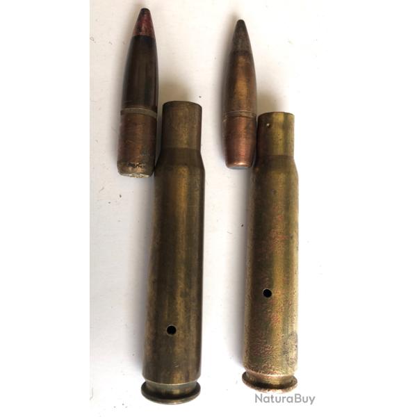 Lot de 2 munitions de 12.7 neutralis�es par per�age, vides, et amorces percut�es