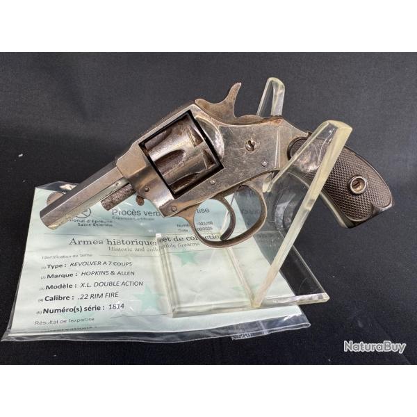 rare revolver hopkins and allen calibre 22 a 7 coups !!