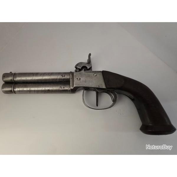 Pistolet ancien � percussion, double canon juxtapos�