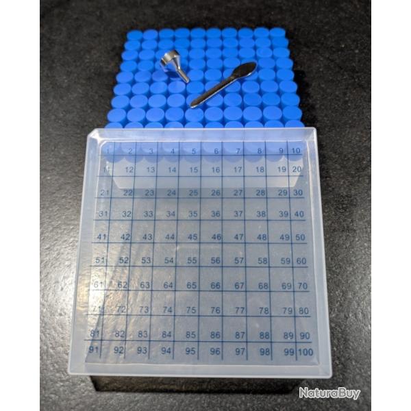 KIT 100 TUBES-DOSETTES 2ml POUDRE NOIRE + BOITE AVEC COUVERCLE +1 ENTONNOIR ALU + 1 SPATULE INOX