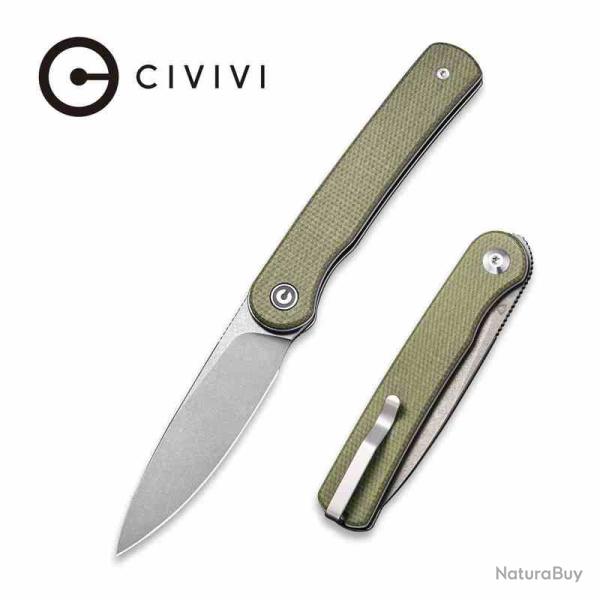 Couteau Civivi Stylum Lame Acier 10Cr15CoMoV Manche Micarta Olive Slip Joint CIVC20010BB