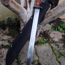Couteau Machette Steel River Sabre Ep&eacute;e Lame Acier Inoxydable Manche Bois Garde Acier Etui Nylon 001