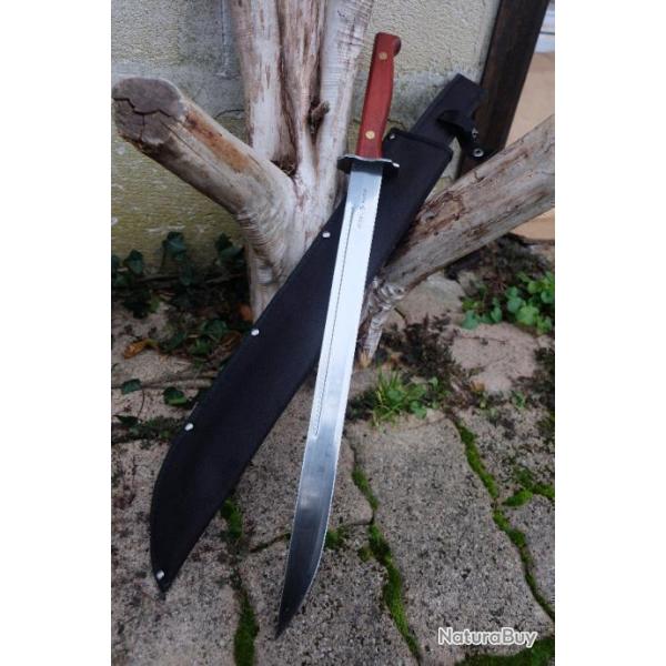 Couteau Machette Steel River Sabre Ep�e Lame Acier Inoxydable Manche Bois Garde Acier Etui Nylon 001