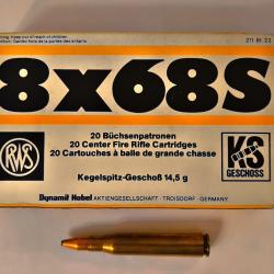 Bo&icirc;te de 20 munitions RWS calibre 8X68S 14,5 g KS.