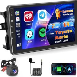 Poste Radio 2G+64G pour Toyota Auris 2006-2011, 10,1'' Android 15 Ecran avec sans Fil Carplay/Androi