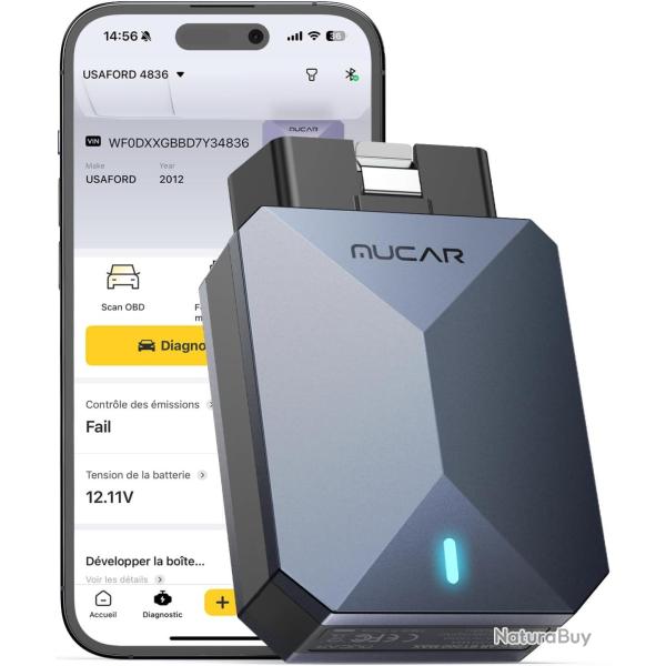 MUCAR BT200 MAX Assist� par l'IA Valise Diagnostic Voiture Bluetooth, Prise en Charge ELM327, Diagno