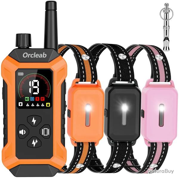 3X Colliers de Dressage Chien Rechargeable IP67 T�l�commande Longue Port�e 4 modes Ecran LCD