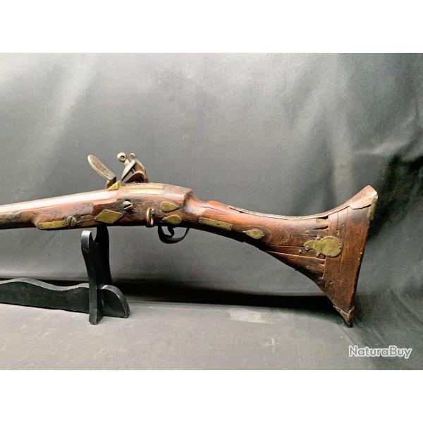 ANCIEN FUSIL A SILEX (MILITAIRE)  DU MAGHREB TYPE "MOUKHALA" XIX� SIECLE, Maroc, Tufek, Jezail
