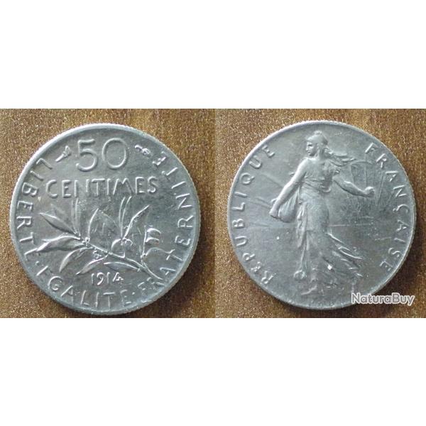 France 50 Centimes 1914 Piece Argent Semeuse Centime