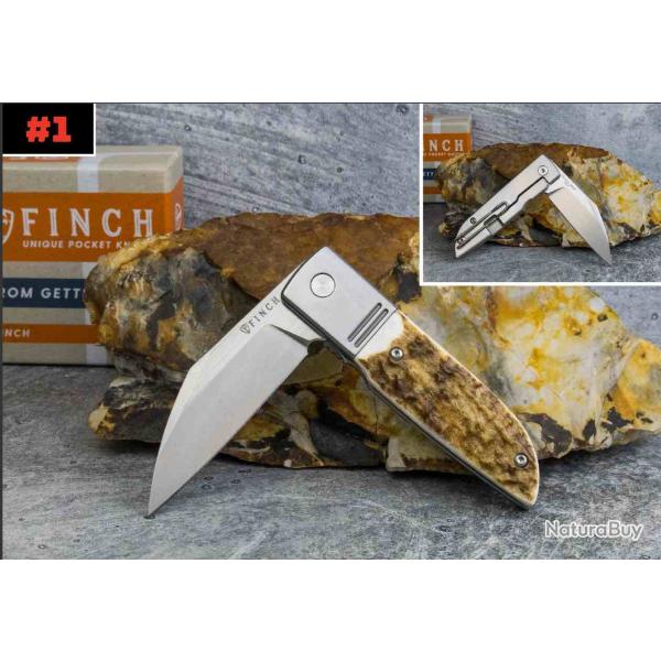 Couteau Finch Geneva Spur Lame Acier 154CM Manche Stag Horn Frame Lock FKCGS905