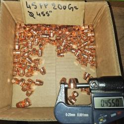 500 BallesMPFpro 455 WEBLEY FP 200 Gr TMJL &Oslash; 455" Bullets Ogives Cuivr&eacute;es