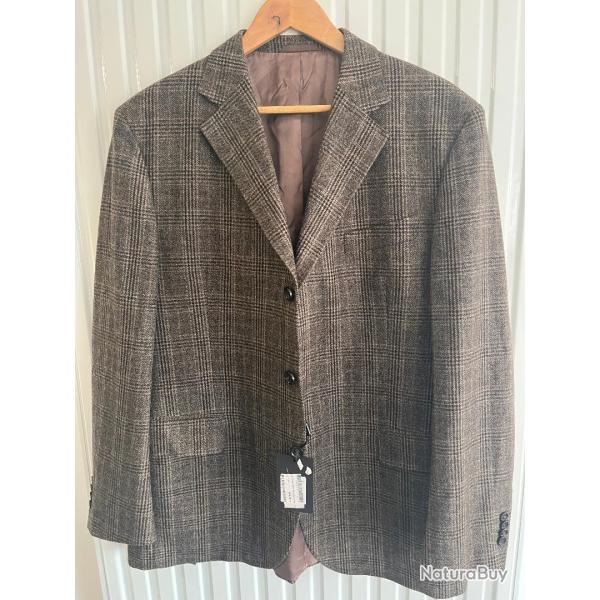 Veste blazer tweed Novasport Paris - marron � reflets bleu p�trole - T56 - neuve