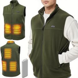 Gilet polaire chauffant 6 zones de chauffe - Batterie 10 000 mAh - Vert arm&eacute;e - Livraison rapide