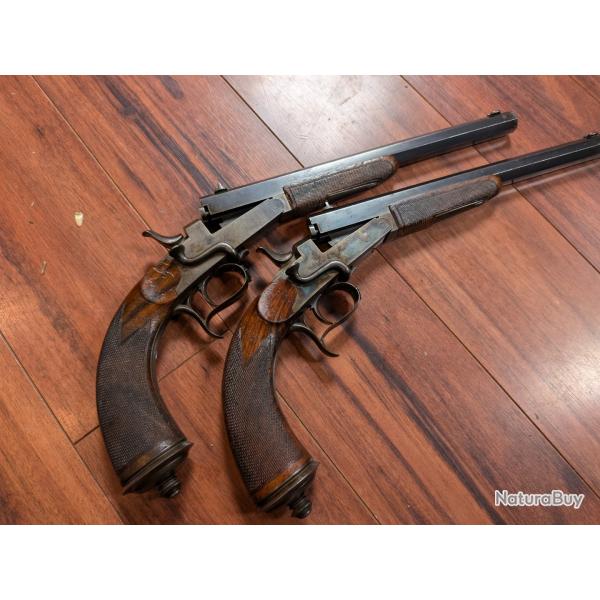 Rare paire de pistolets de duel Devilliers action Saint-�tienne