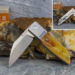 Couteau Finch Geneva Spur Lame Acier 154CM Manche Creme Soda Resin Frame Lock FKCGS530