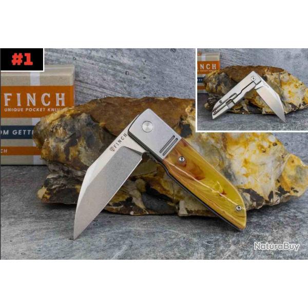 Couteau Finch Geneva Spur Lame Acier 154CM Manche Creme Soda Resin Frame Lock FKCGS530