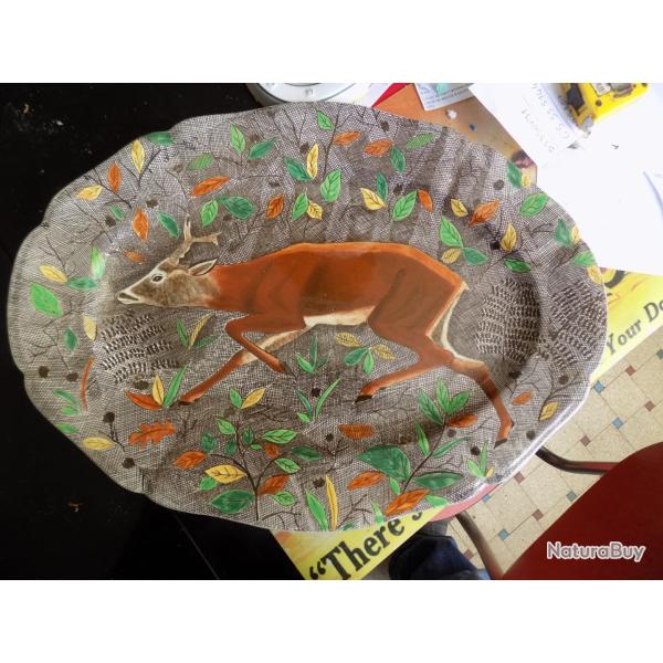 grand plat GIEN modele rambouillet  45 cm a decor de chevreuil