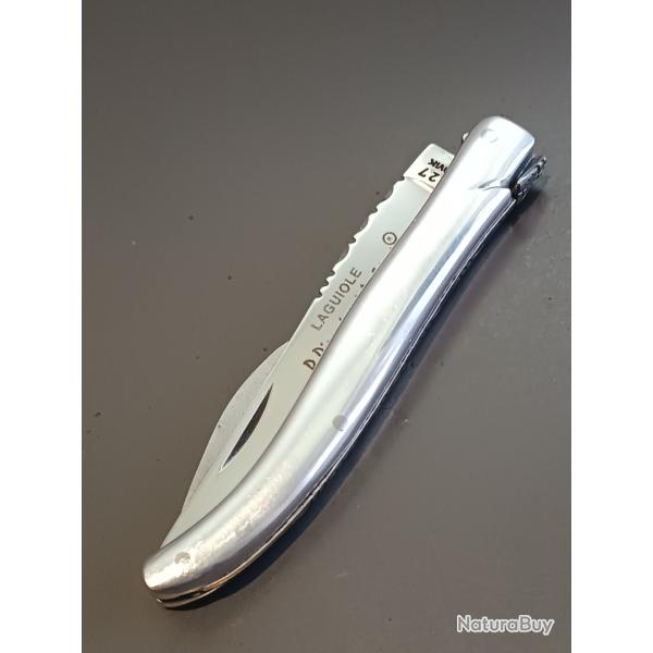 COUTEAU LAGUIOLE 2 pi�ces, P.PIRONIN et A.F�RAT, THIERS, manche ALUMINIUM, guilloch�.