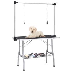 Table de toilettage r&eacute;glable de chiens avec 2 boucles et panier alsavelo