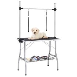 Table de toilettage r&eacute;glable de chiens avec 2 boucles et panier alsavelo