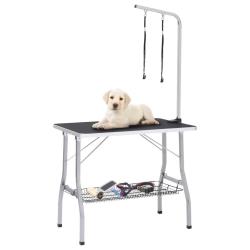 Table de toilettage r&eacute;glable de chiens avec 2 boucles et panier alsavelo