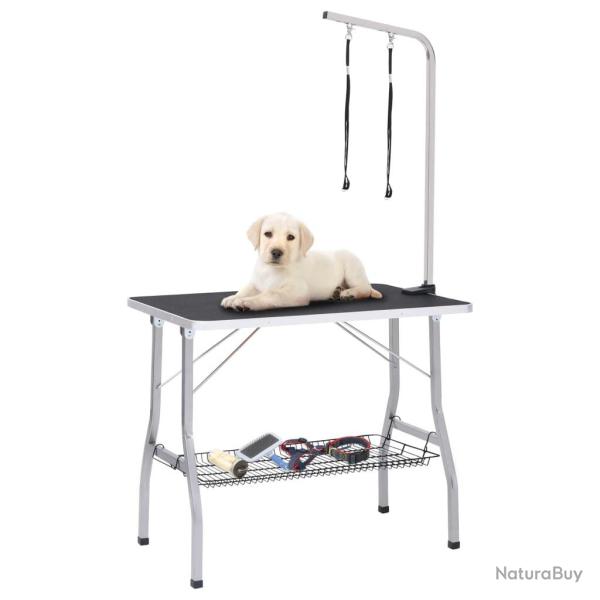 Table de toilettage r�glable de chiens avec 2 boucles et panier