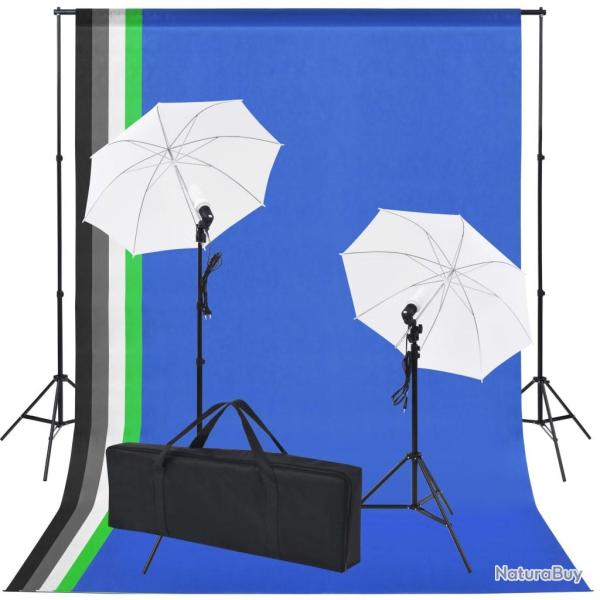 Kit de studio photo 5 toiles de fond color�es et 2 ombrelles