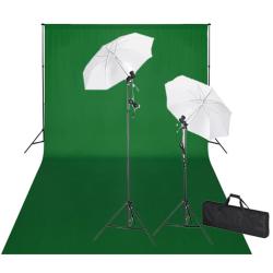 Kit de studio et toile de fond verte 600 x 300 cm et lumi&egrave;res