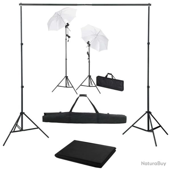 Kit de studio photo avec toile de fond lampes et parapluies