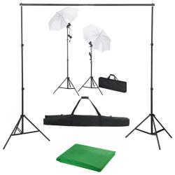 Kit de studio photo avec toile de fond lampes et parapluies