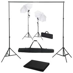 Kit de studio photo avec toile de fond lampes et parapluies