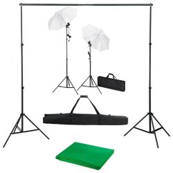 Kit de studio photo avec toile de fond lampes et parapluies