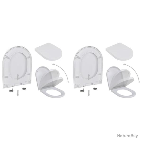 Abattant WC avec frein de chute 2 pcs Plastique Blanc