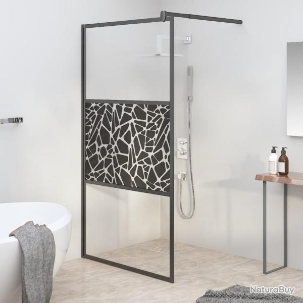Paroi de douche 100x195 cm Verre ESG avec design de pierre Noir alsavelo