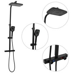 Ensemble de douche &agrave; deux t&ecirc;te et mitigeur et tuyau laiton noir