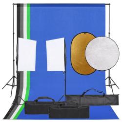 Kit de studio photo avec &eacute;clairage toile de fond et r&eacute;flecteur