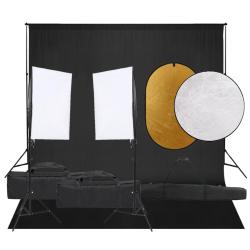 Kit de studio photo avec &eacute;clairage toile de fond et r&eacute;flecteur