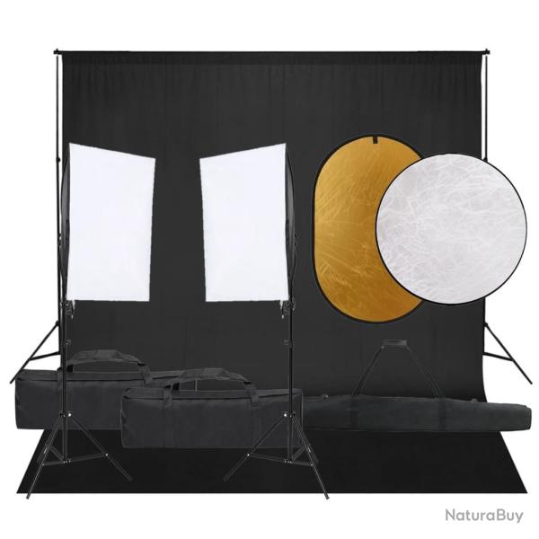 Kit de studio photo avec �clairage toile de fond et r�flecteur
