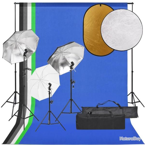 Kit de studio photo avec �clairage toile de fond et r�flecteur