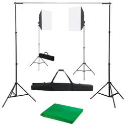 Kit de studio photo avec bo&icirc;tes &agrave; lumi&egrave;re et toile de fond