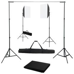 Kit de studio photo avec bo&icirc;tes &agrave; lumi&egrave;re et toile de fond