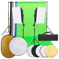 Kit de studio photo avec &eacute;clairage toile de fond et r&eacute;flecteur