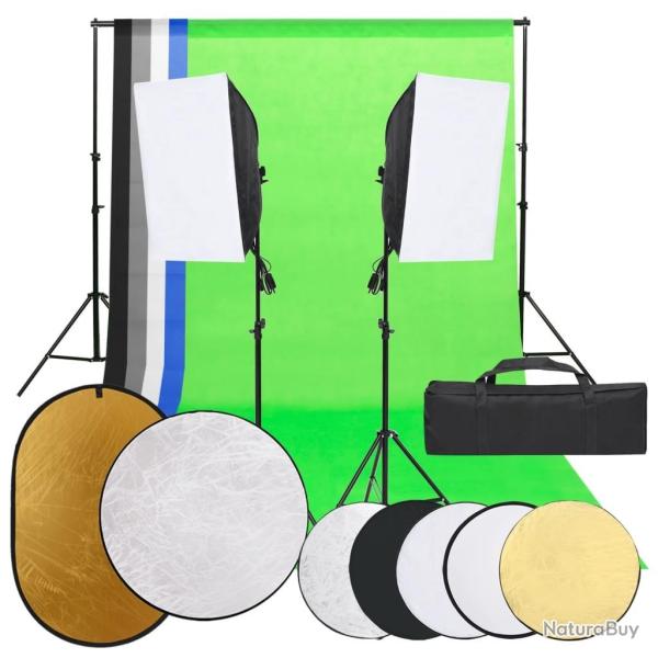 Kit de studio photo avec �clairage toile de fond et r�flecteur