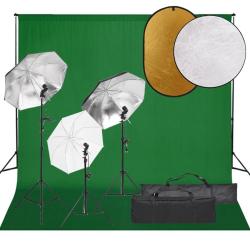 Kit de studio photo avec &eacute;clairage toile de fond et r&eacute;flecteur