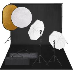 Kit de studio photo avec &eacute;clairage toile de fond et r&eacute;flecteur